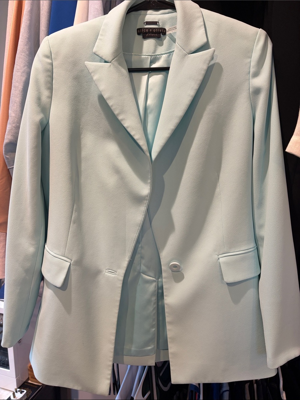 Alice + Olivia Mint Tailored Single-Button Blazer 0